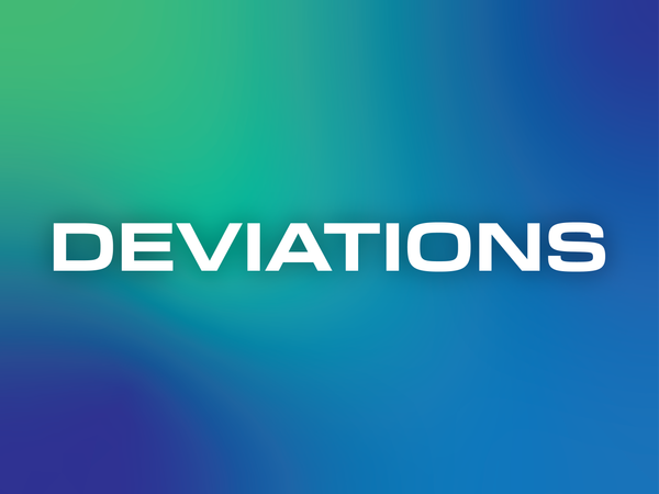 The word "Deviations" in all-capital white letters, on a background blending four different shades of green and blue.